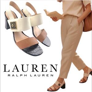 Lauren Ralph Lauren Cream and Brown Block Heel Sandals